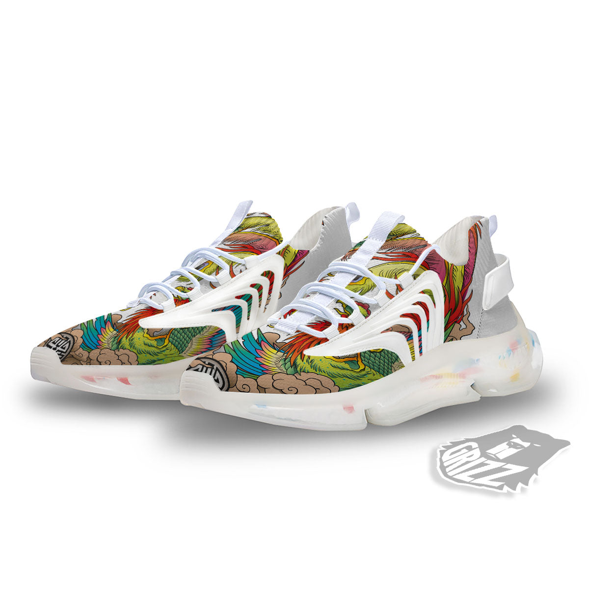 Phoenix And Dragon Japanese Tattoo Print White Gym Shoes-grizzshop