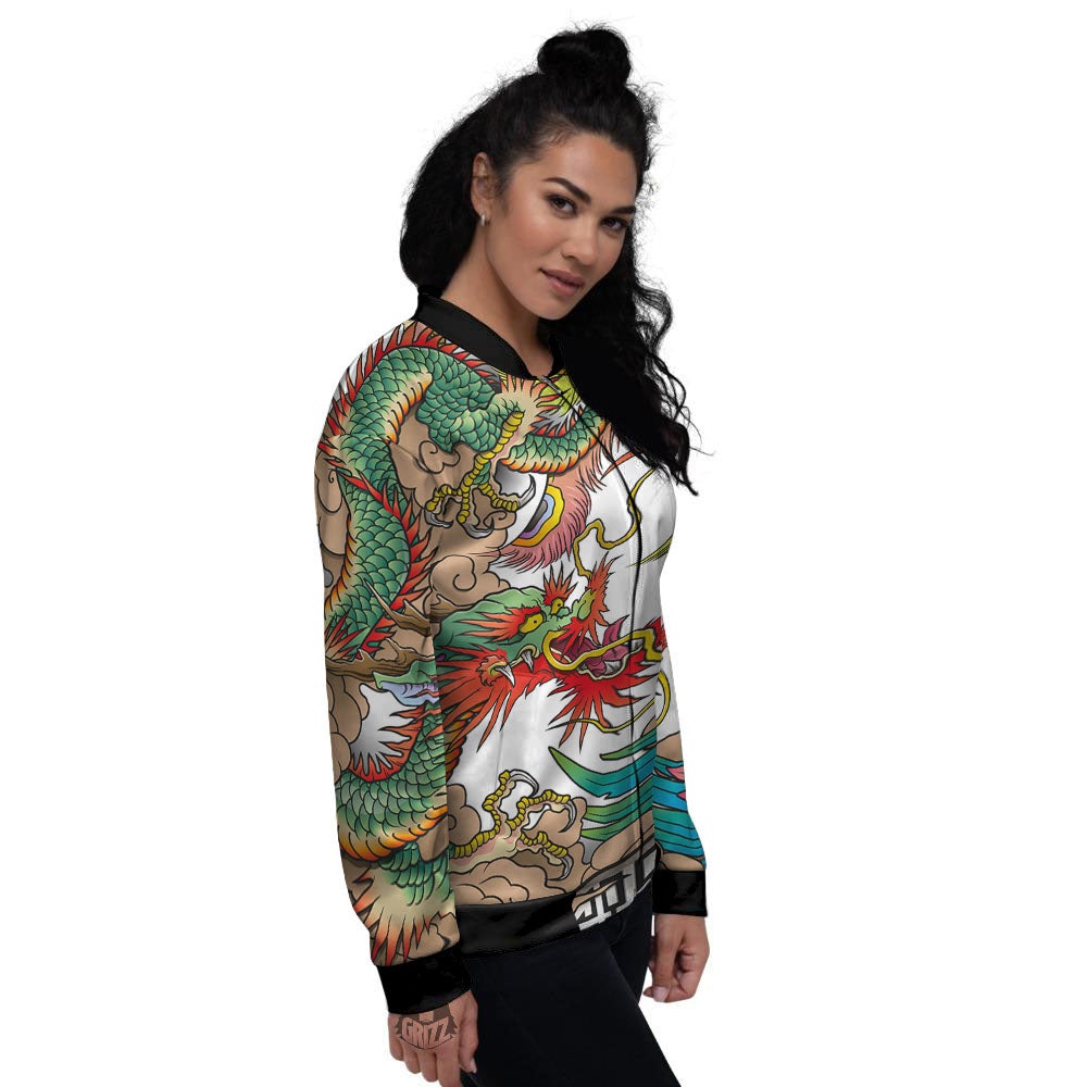 Phoenix And Dragon Japanese Tattoo Print Women's Bomber Jacket-grizzshop