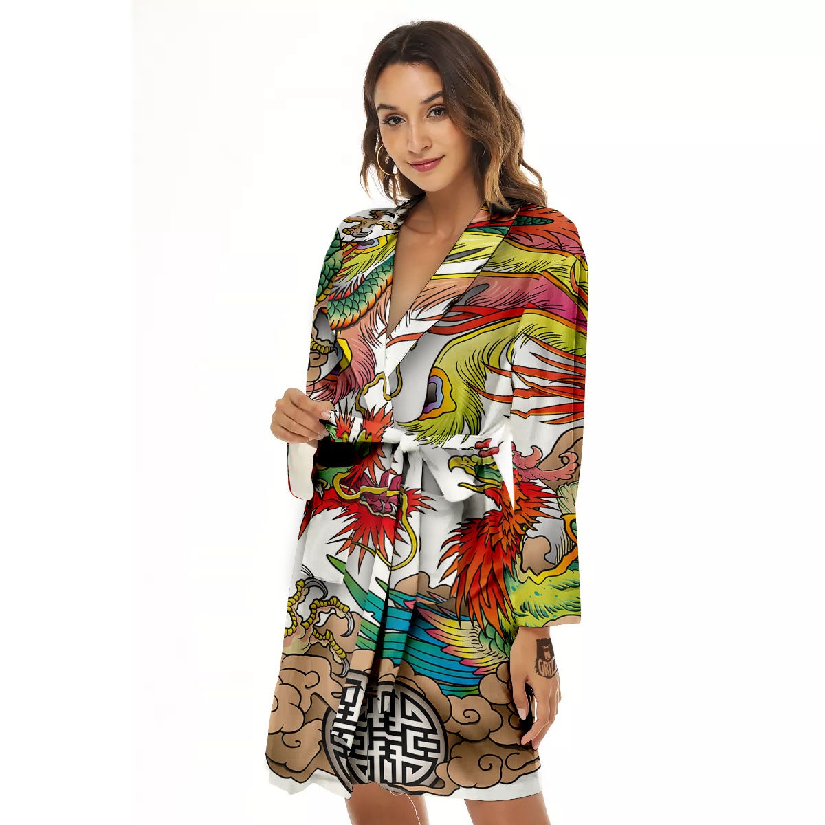 Phoenix And Dragon Japanese Tattoo Print Women's Robe-grizzshop