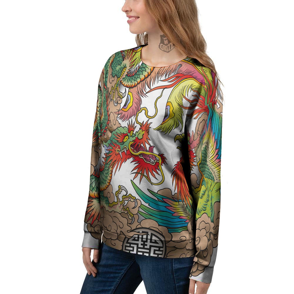 Phoenix And Dragon Japanese Tattoo Print Women's Sweatshirt-grizzshop