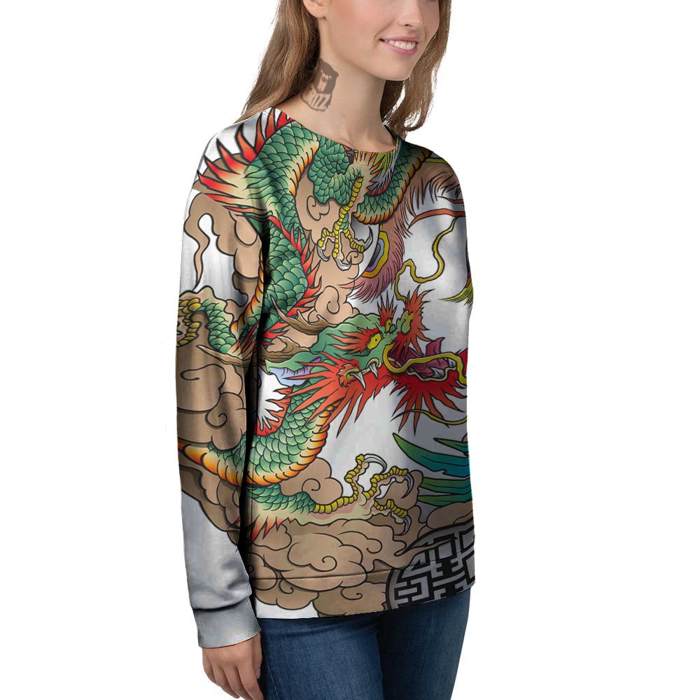 Phoenix And Dragon Japanese Tattoo Print Women's Sweatshirt-grizzshop