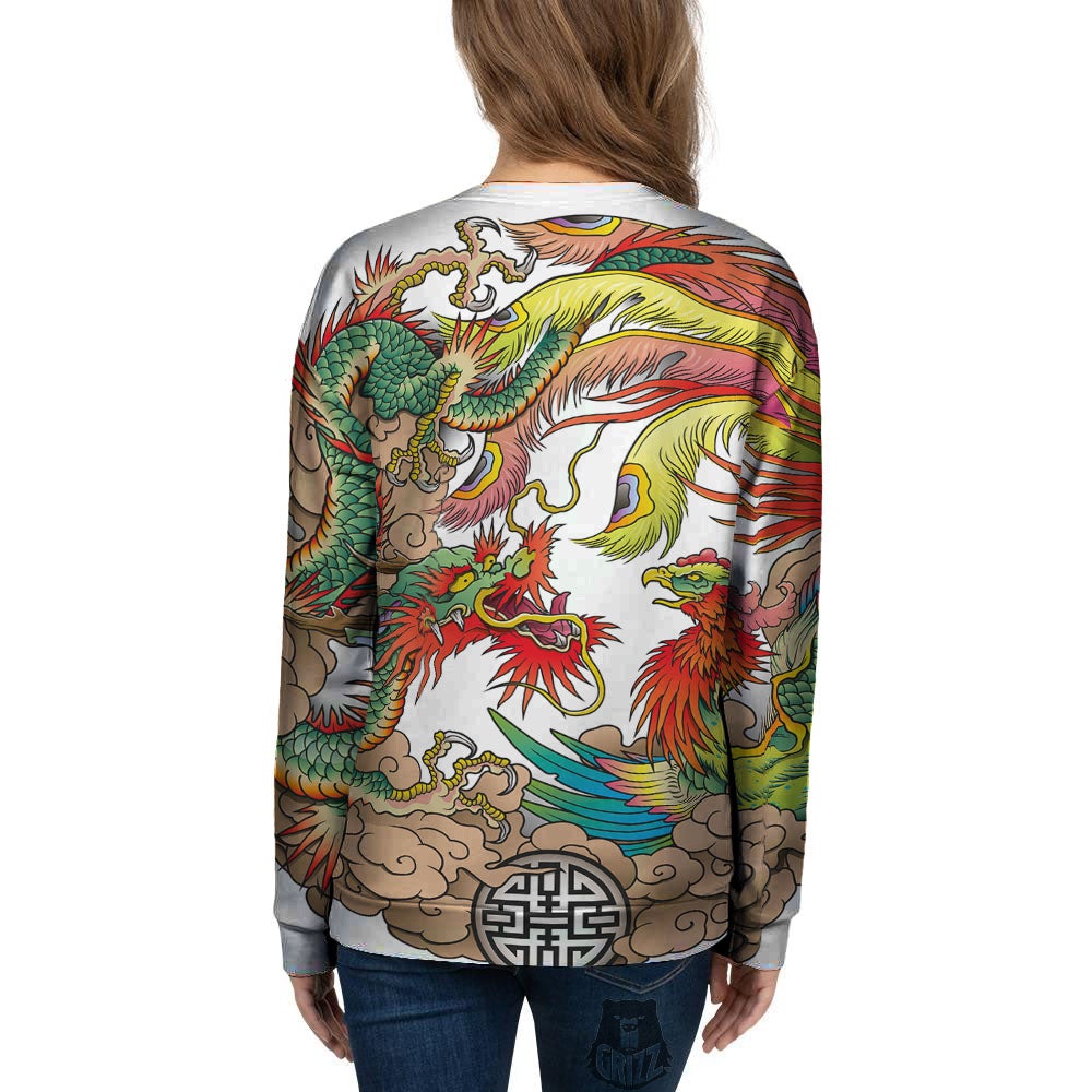 Phoenix And Dragon Japanese Tattoo Print Women's Sweatshirt-grizzshop