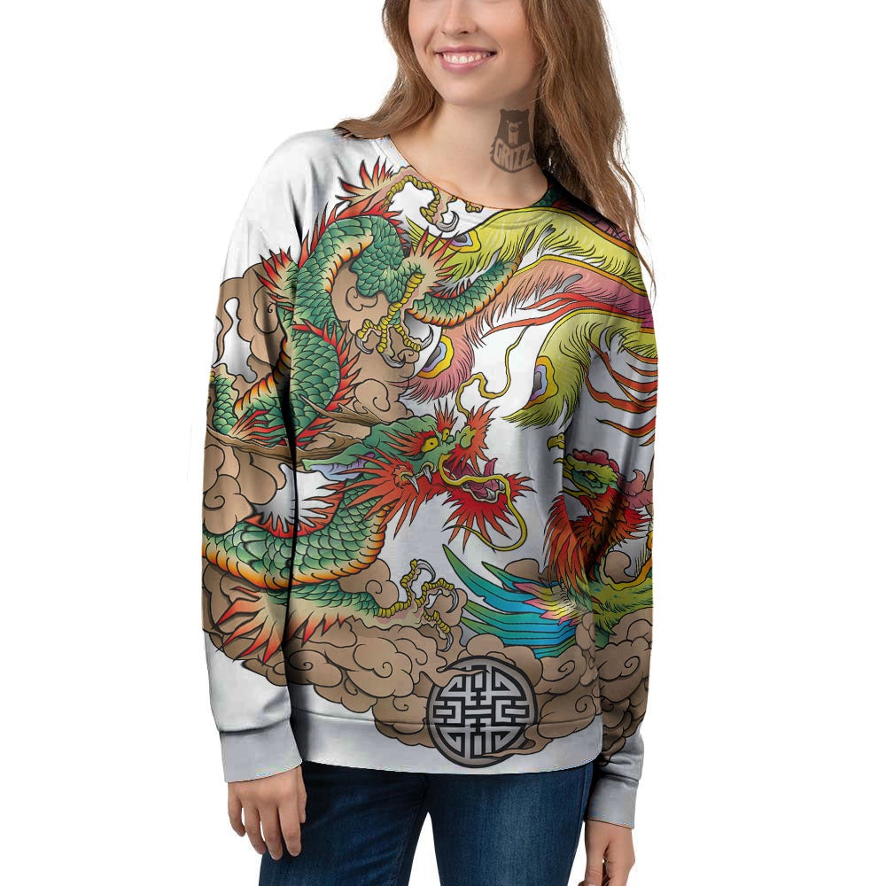 Phoenix And Dragon Japanese Tattoo Print Women's Sweatshirt-grizzshop