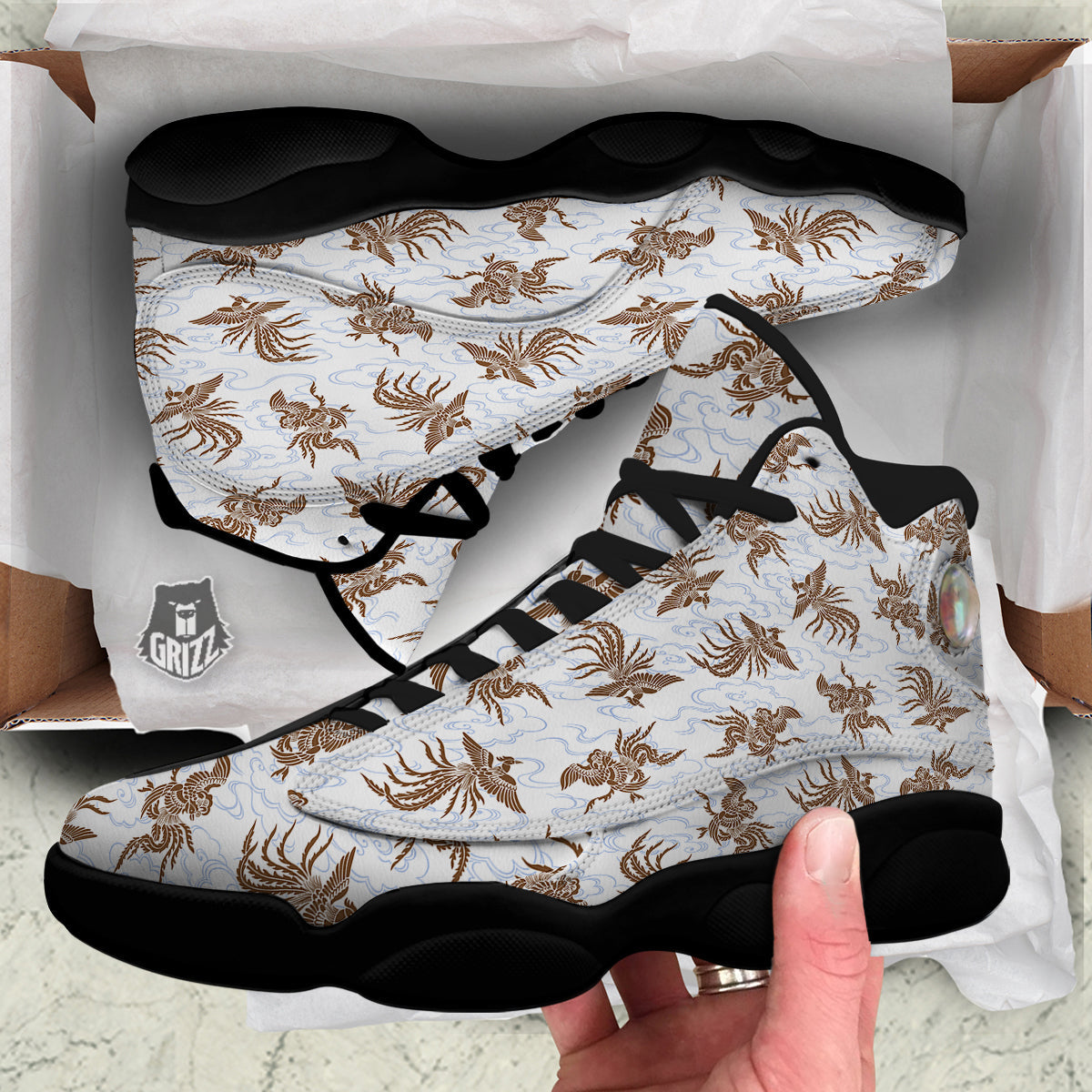 Phoenix Brown Print Pattern Black Basketball Shoes-grizzshop