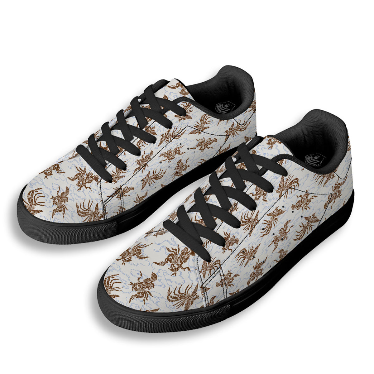 Phoenix Brown Print Pattern Black Low Top Sneakers-grizzshop