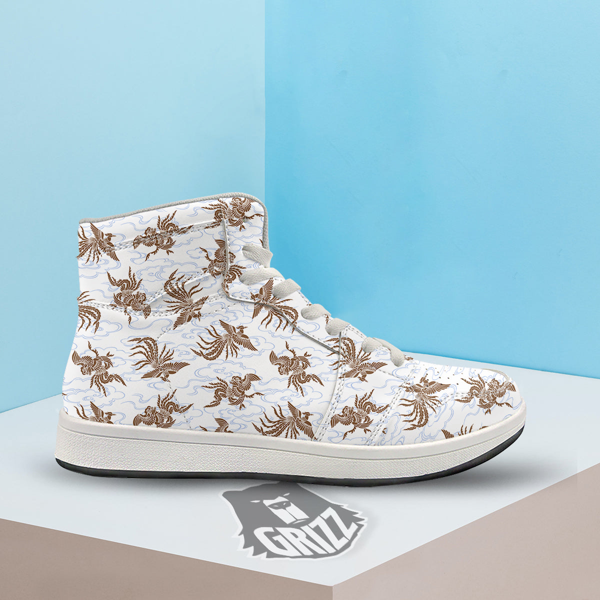 Phoenix Brown Print Pattern High Top Sneakers-grizzshop