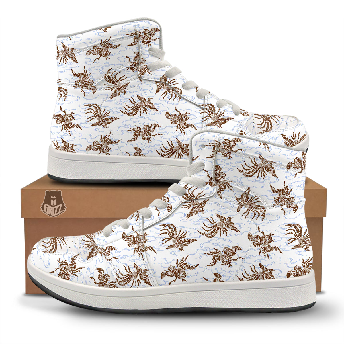 Phoenix Brown Print Pattern High Top Sneakers-grizzshop