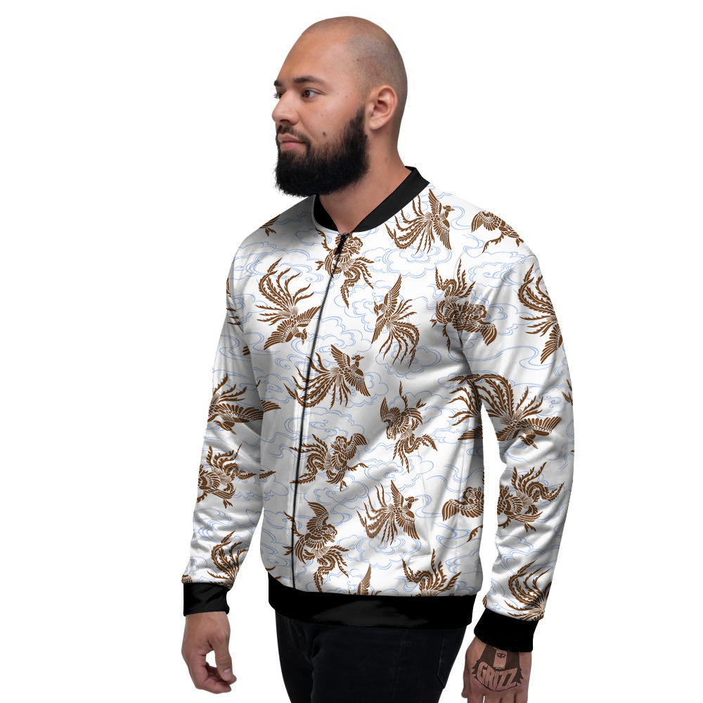 Phoenix Brown Print Pattern Men's Bomber Jacket-grizzshop