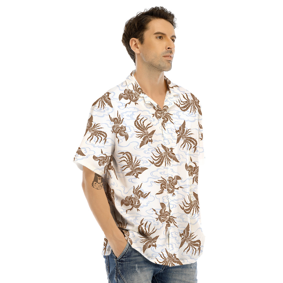 Phoenix Brown Print Pattern Men's Hawaiian Shirt-grizzshop