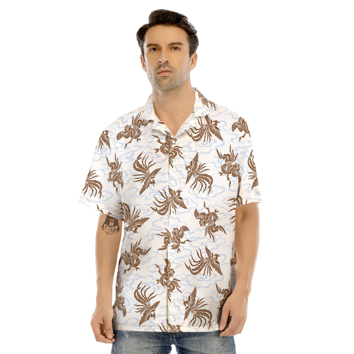 Phoenix Brown Print Pattern Men's Hawaiian Shirt-grizzshop