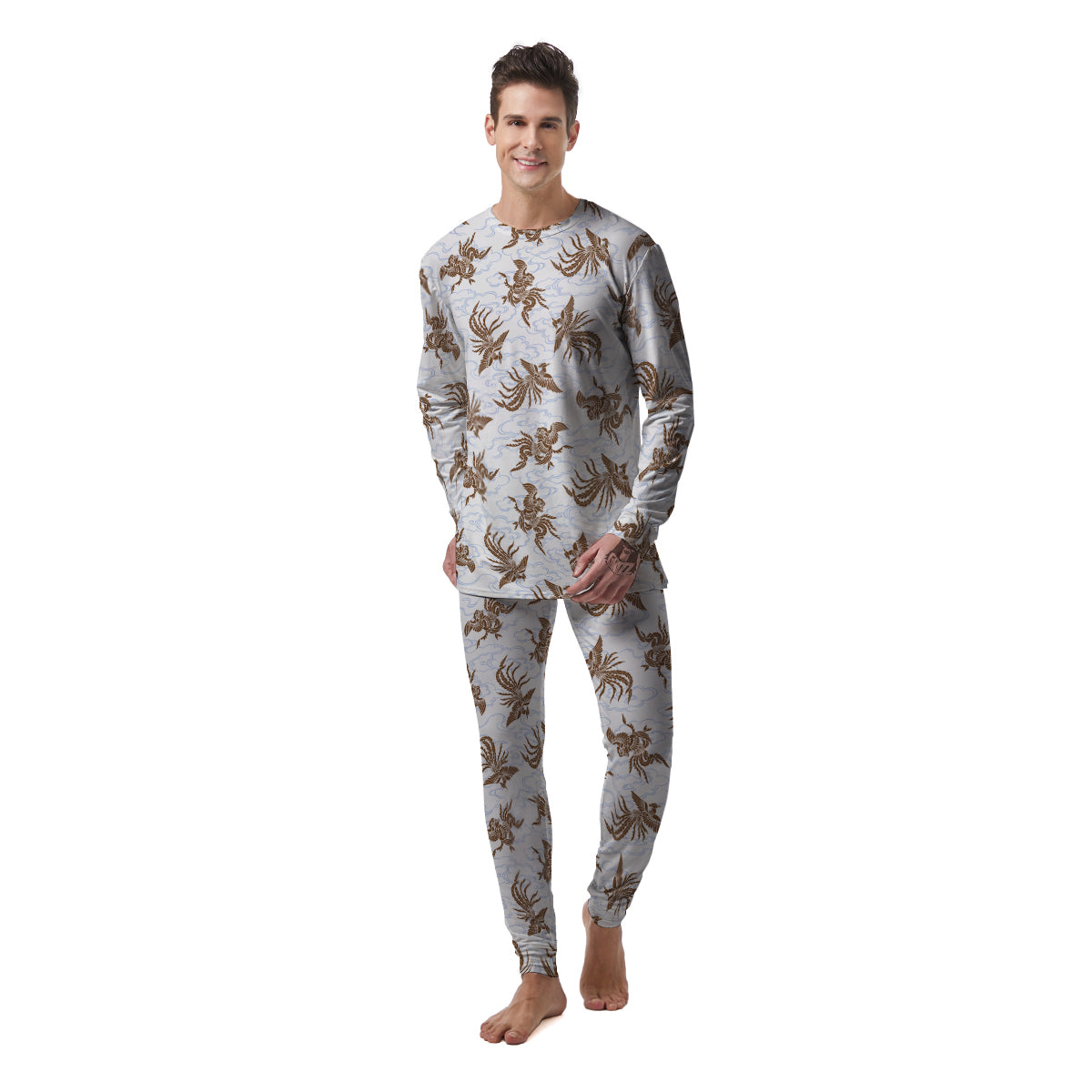 Phoenix Brown Print Pattern Men's Pajamas-grizzshop