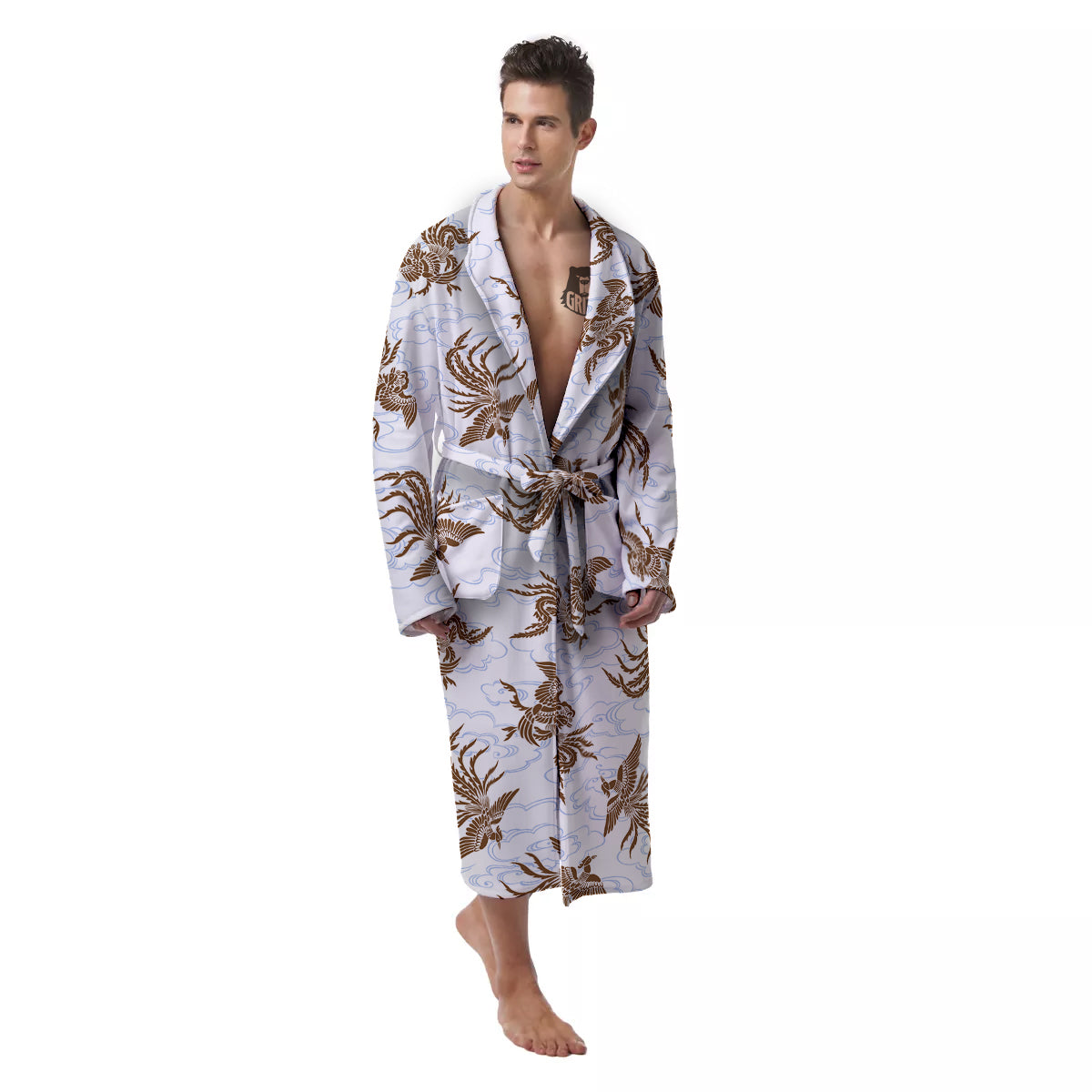 Phoenix Brown Print Pattern Men's Robe-grizzshop
