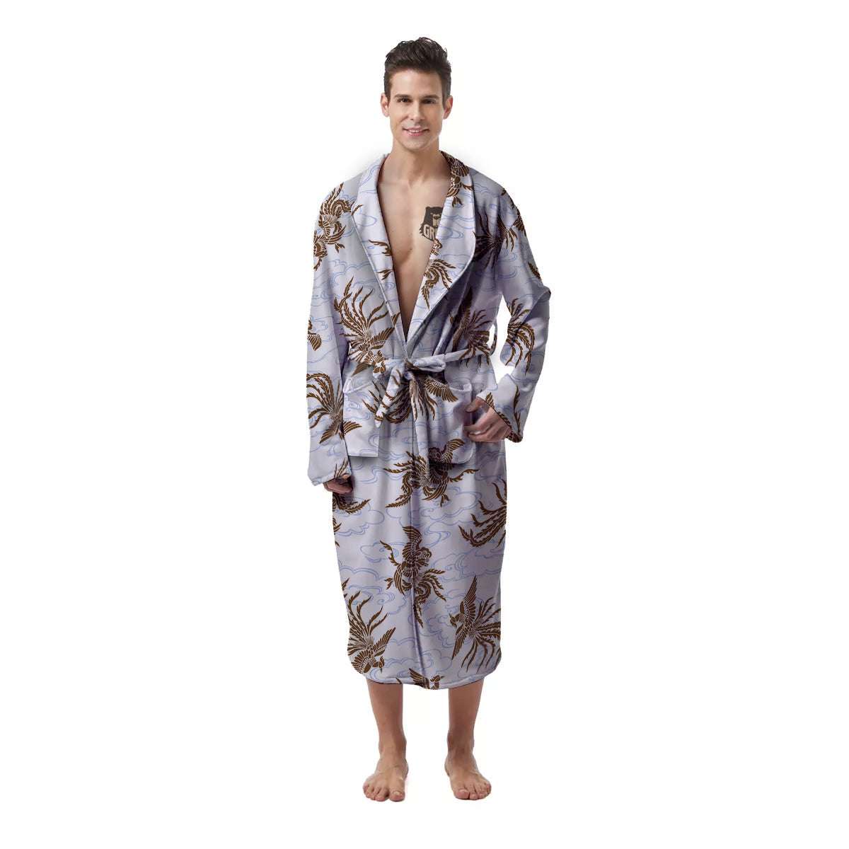 Phoenix Brown Print Pattern Men's Robe-grizzshop