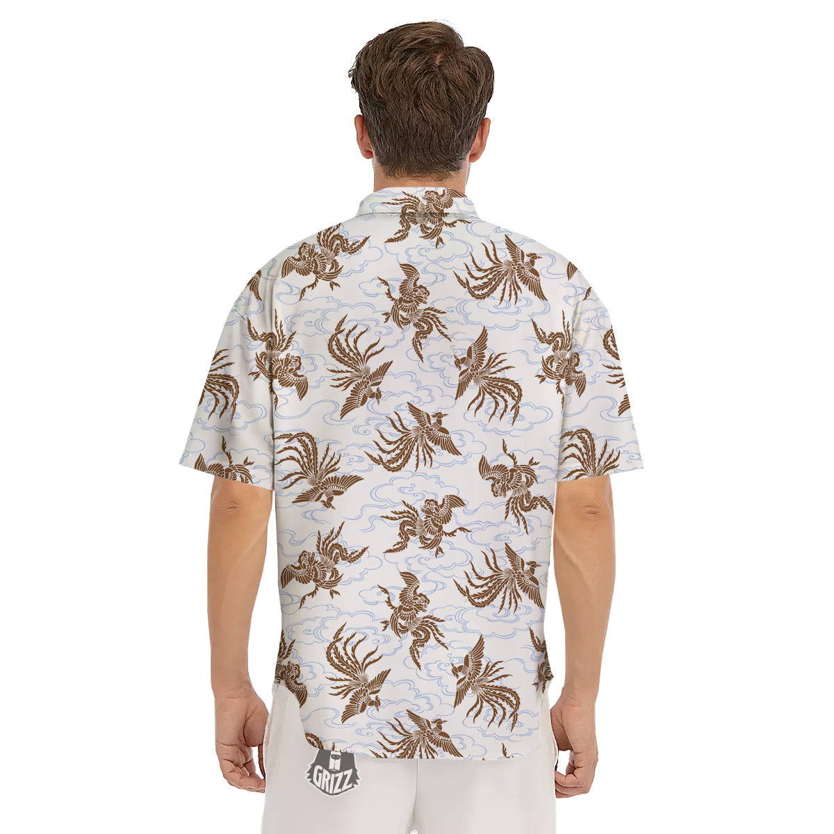 Phoenix Brown Print Pattern Men's Short Sleeve Shirts-grizzshop