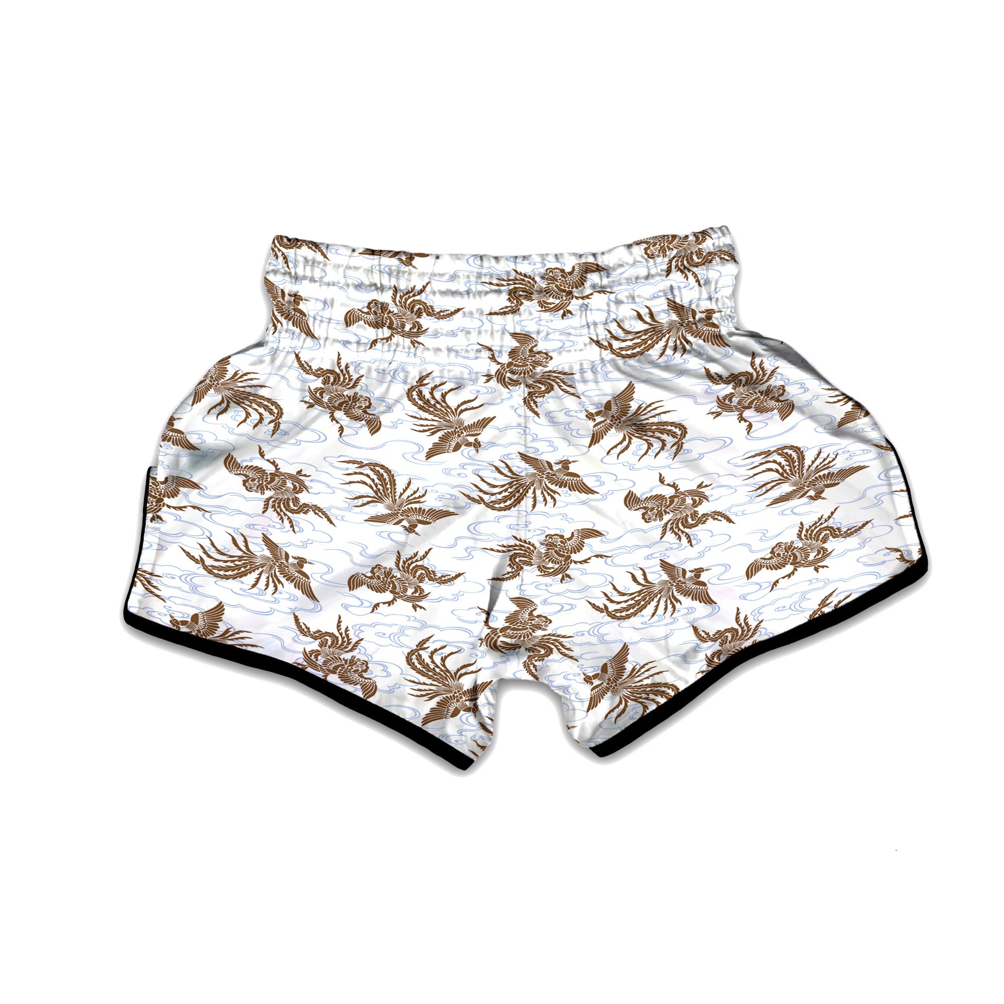 Phoenix Brown Print Pattern Muay Thai Boxing Shorts-grizzshop
