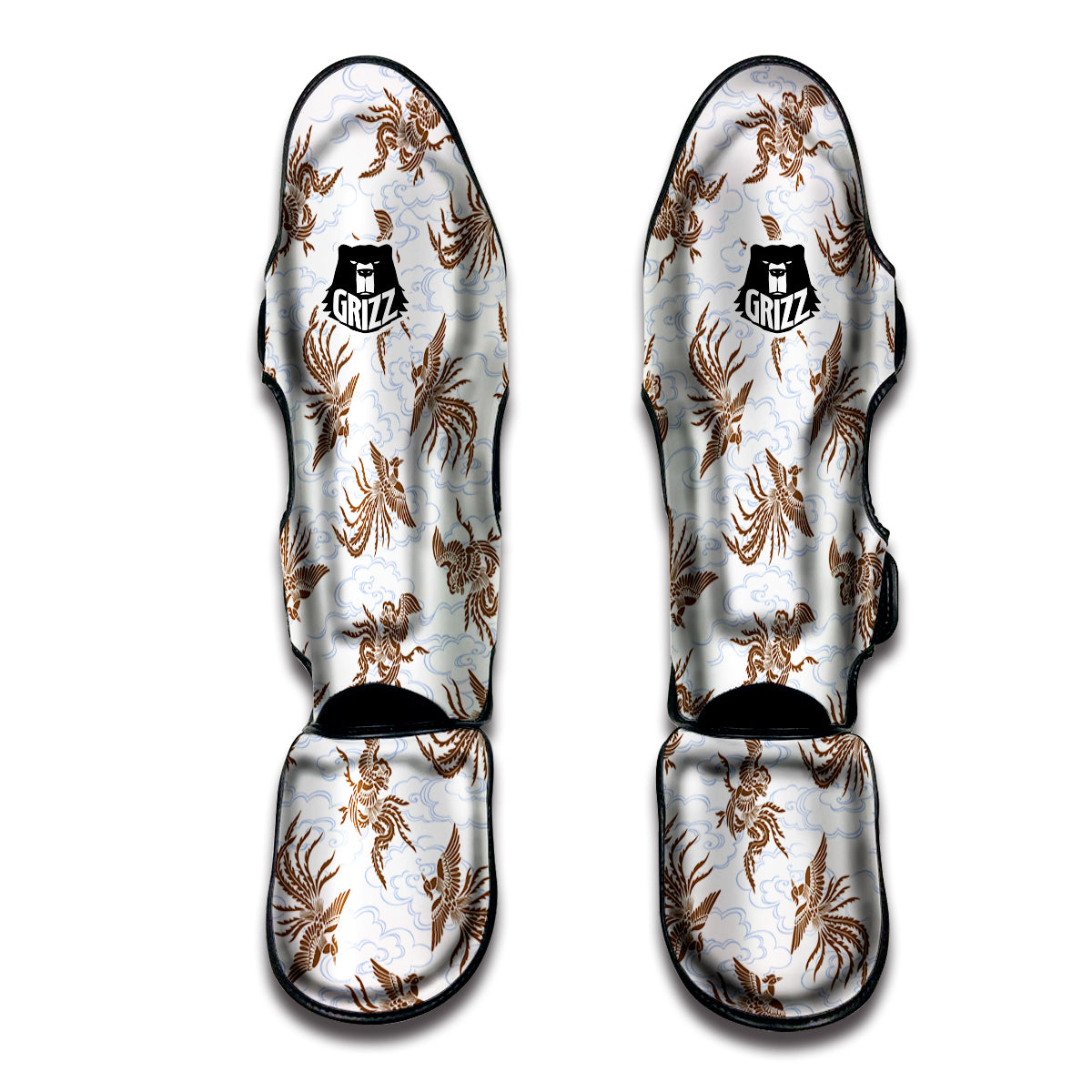 Phoenix Brown Print Pattern Muay Thai Shin Guards-grizzshop