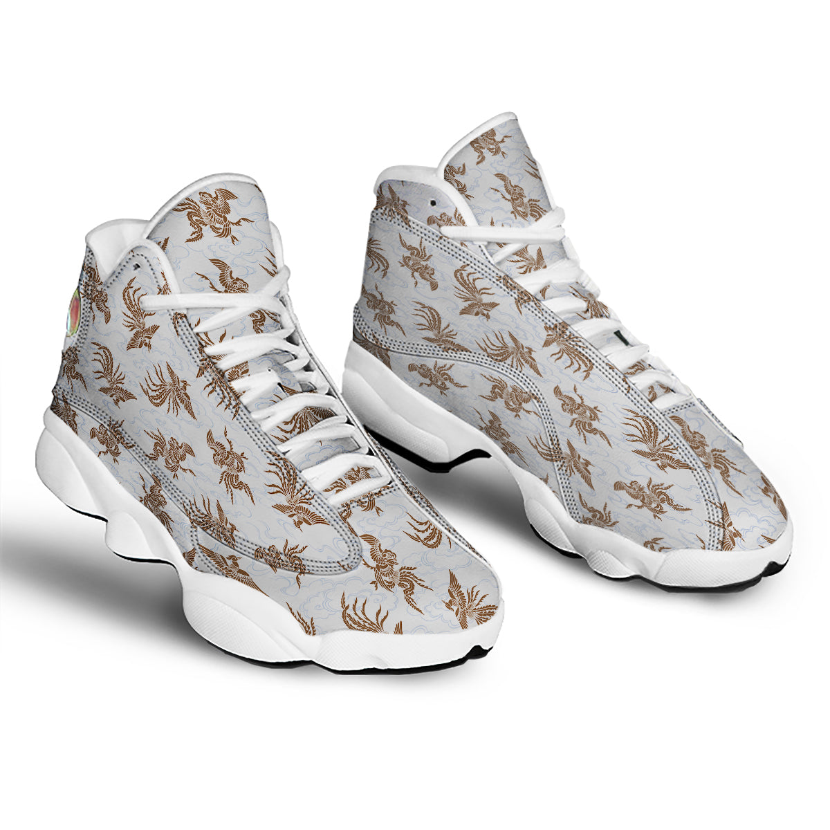 Phoenix Brown Print Pattern White Basketball Shoes-grizzshop