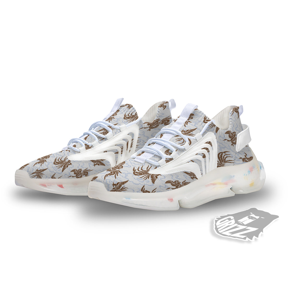 Phoenix Brown Print Pattern White Gym Shoes-grizzshop