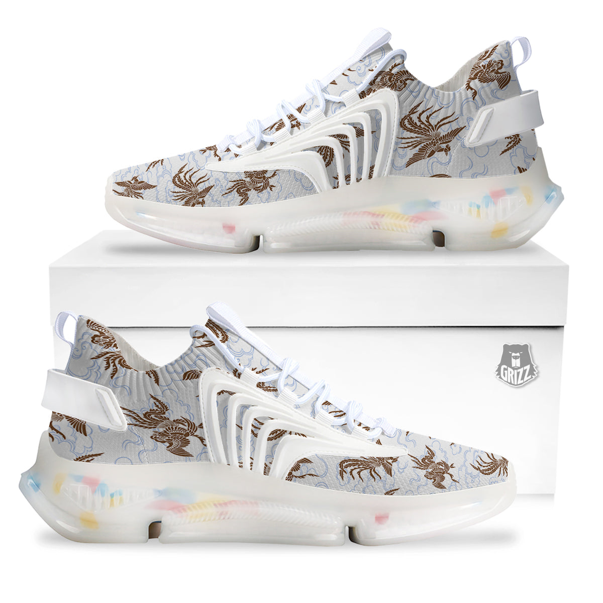 Phoenix Brown Print Pattern White Gym Shoes-grizzshop