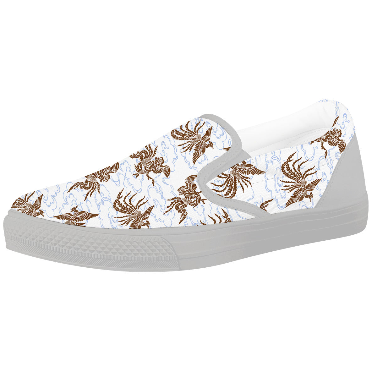 Phoenix Brown Print Pattern White Slip On Shoes-grizzshop