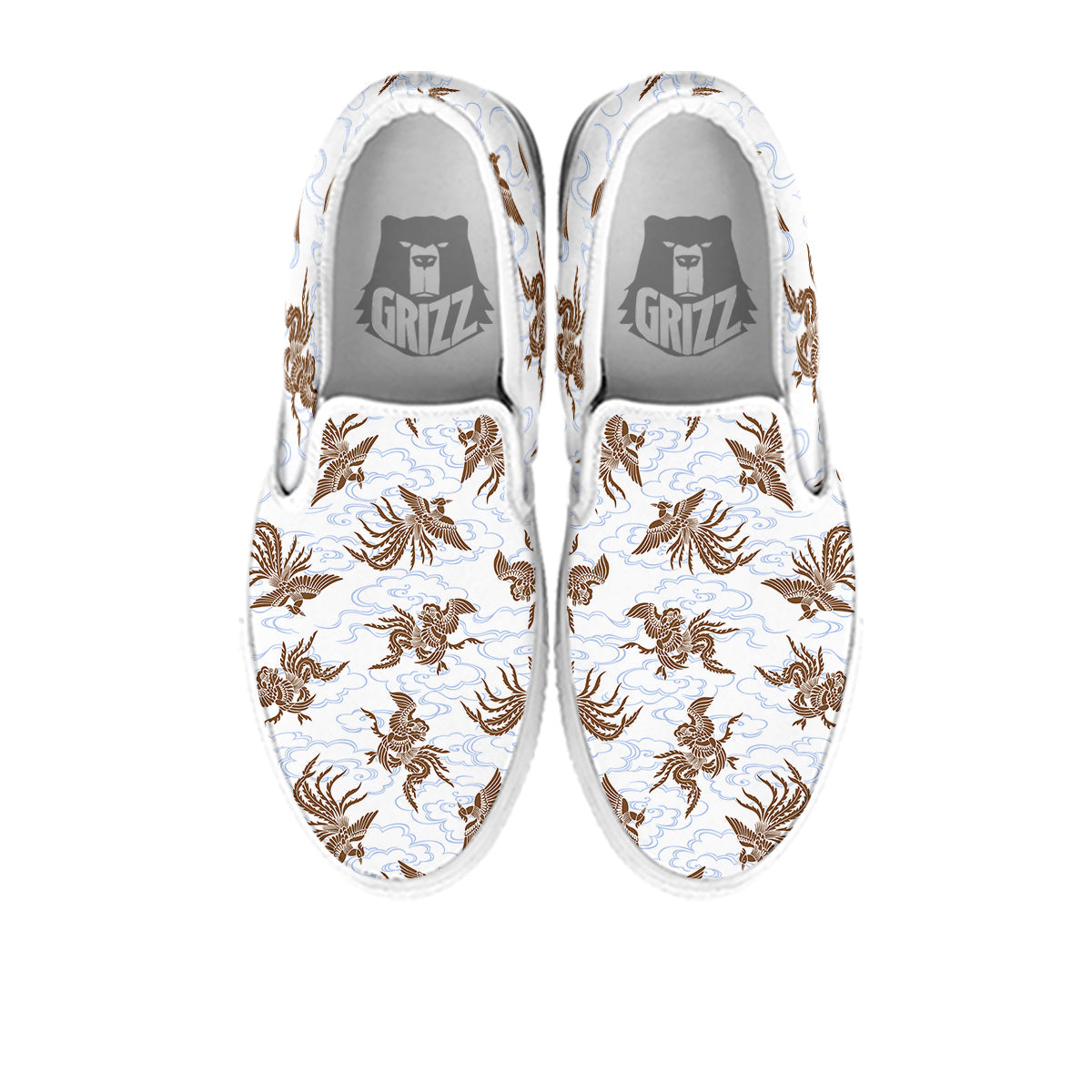 Phoenix Brown Print Pattern White Slip On Shoes-grizzshop