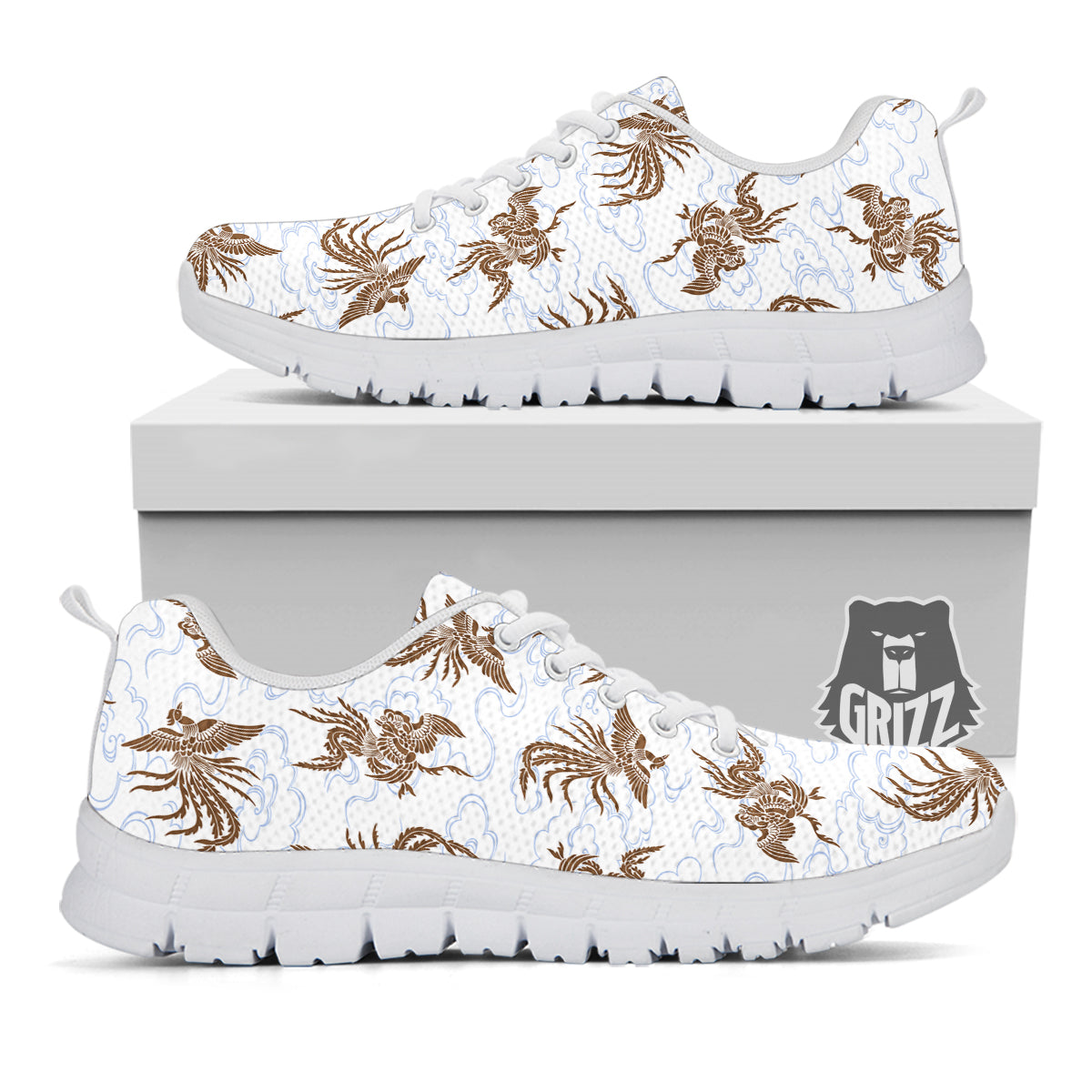 Phoenix Brown Print Pattern White Sneaker-grizzshop