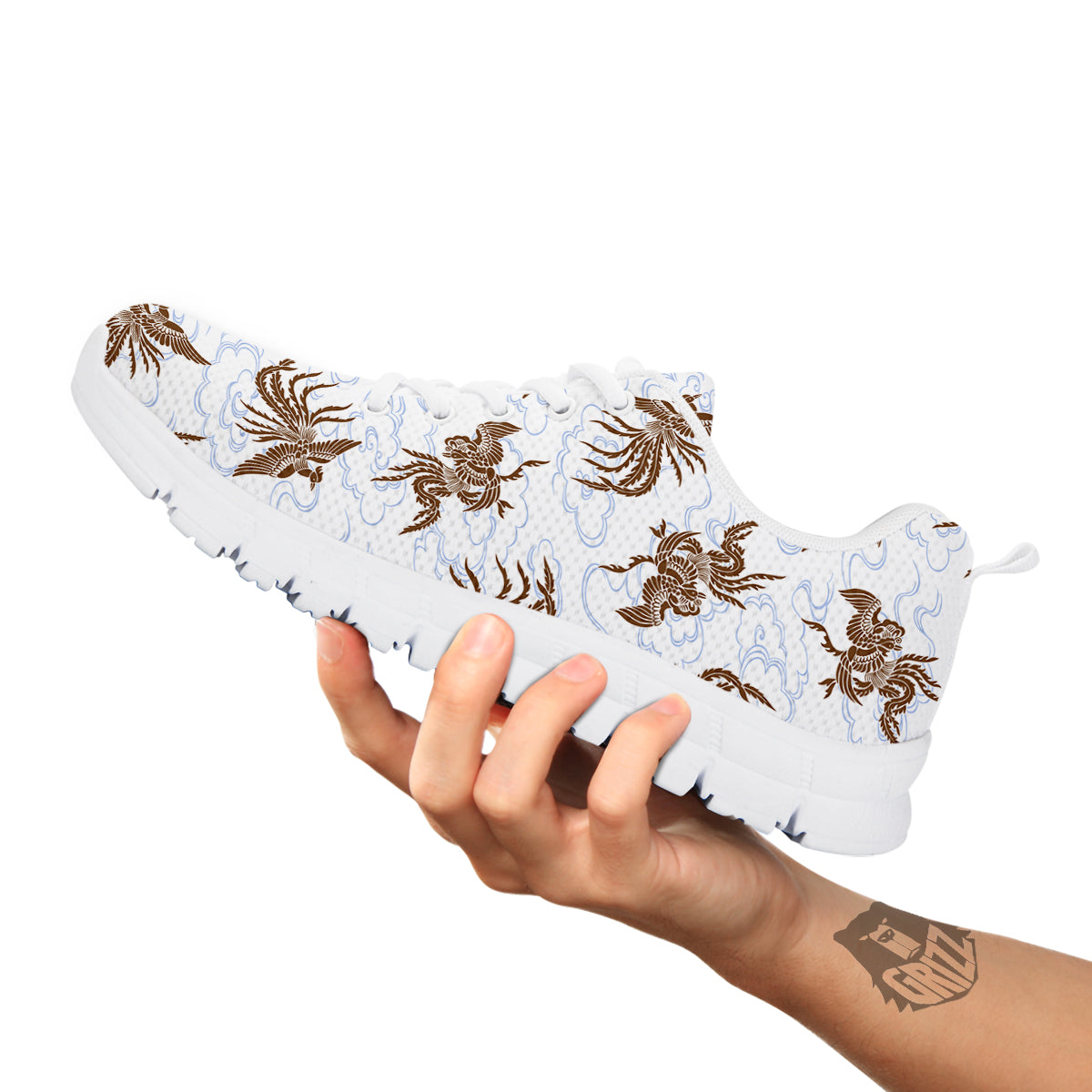 Phoenix Brown Print Pattern White Sneaker-grizzshop