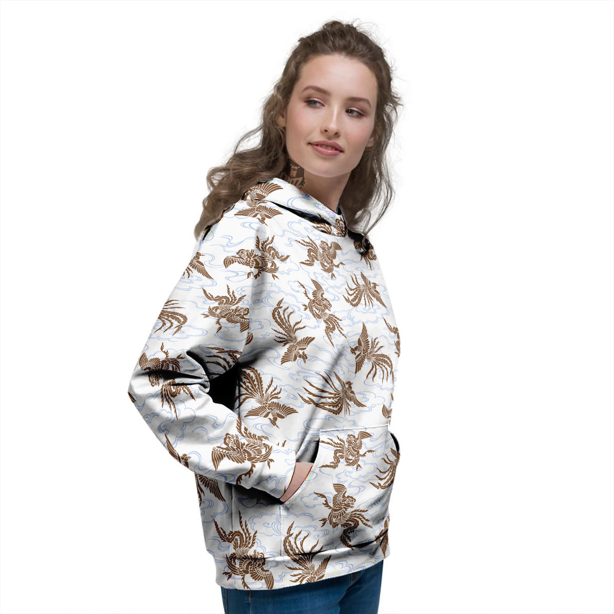 Phoenix Brown Print Pattern Women's Hoodie-grizzshop