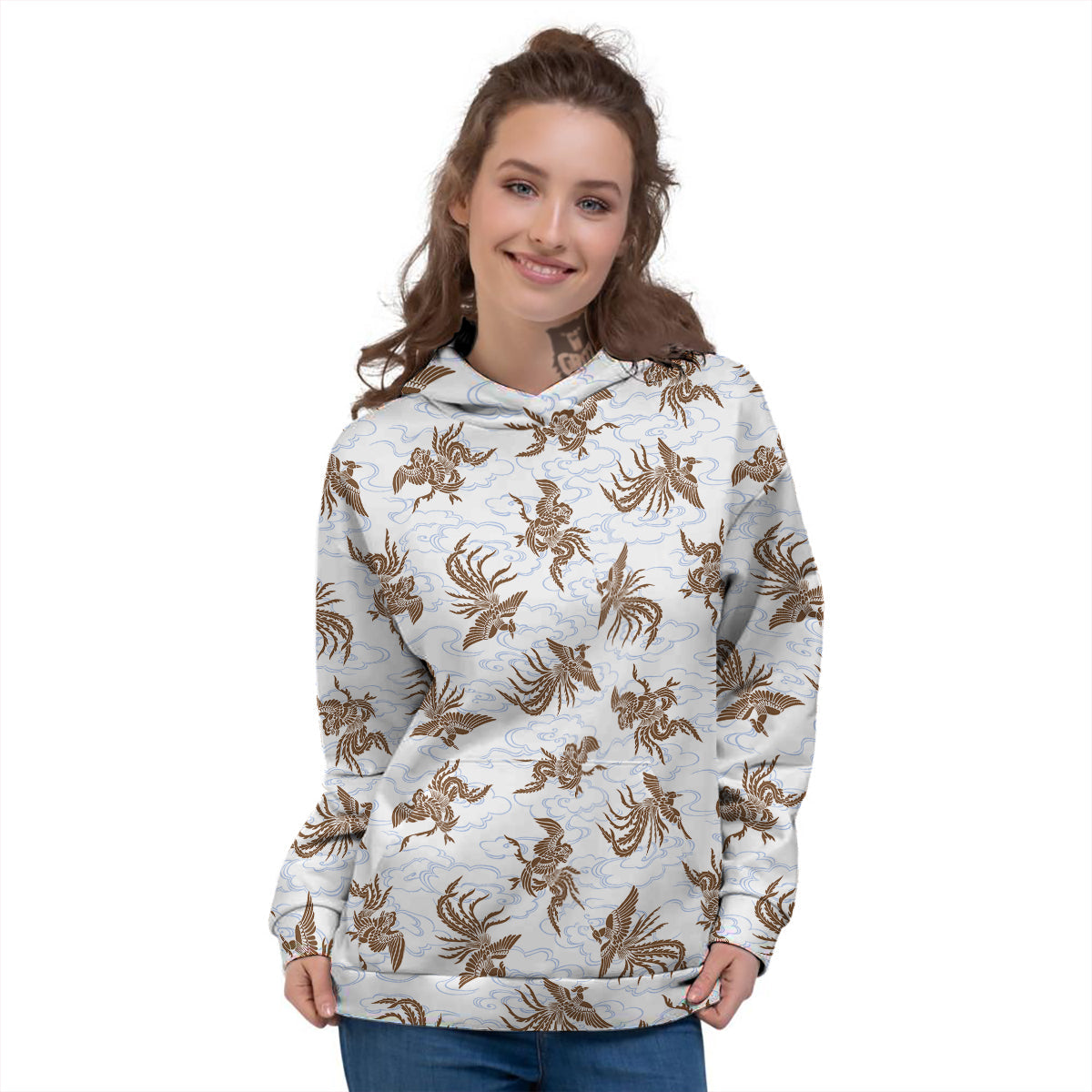 Phoenix Brown Print Pattern Women's Hoodie-grizzshop