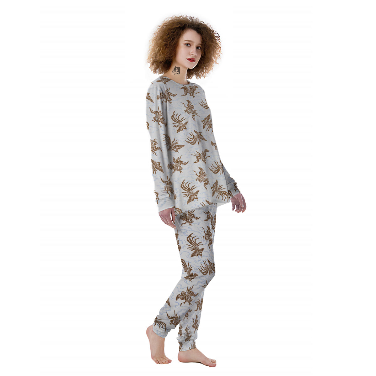 Phoenix Brown Print Pattern Women's Pajamas-grizzshop