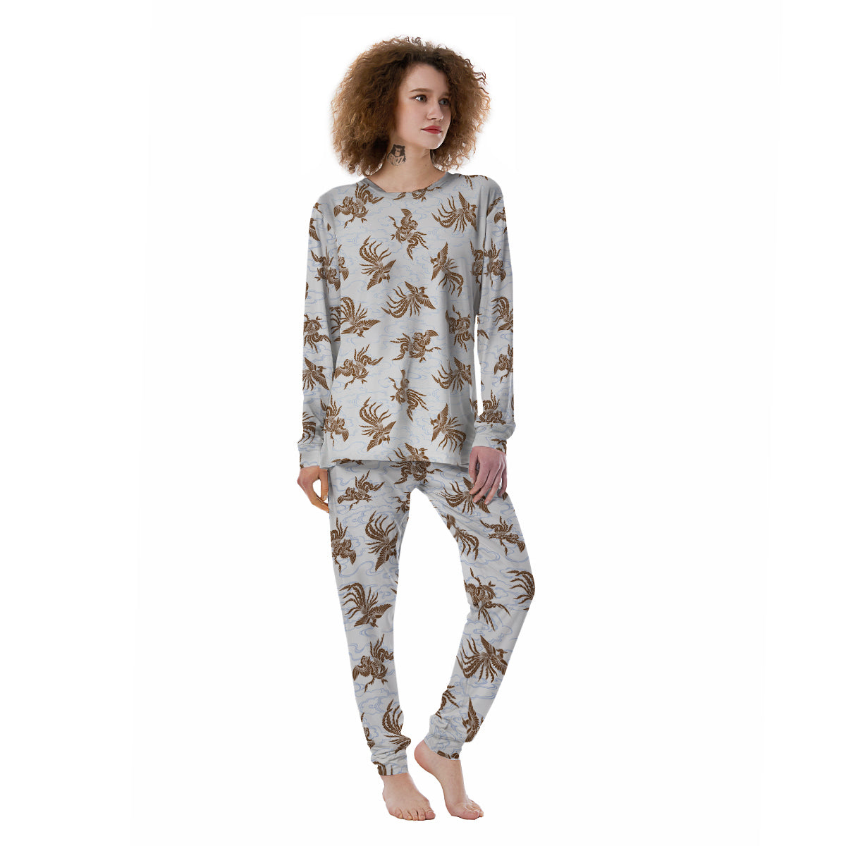 Phoenix Brown Print Pattern Women's Pajamas-grizzshop
