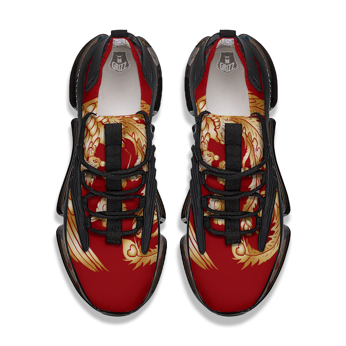 Phoenix Chinese Print Black Gym Shoes-grizzshop