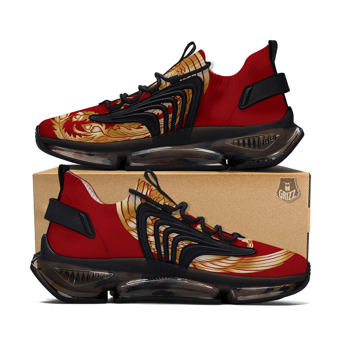 Phoenix Chinese Print Black Gym Shoes-grizzshop