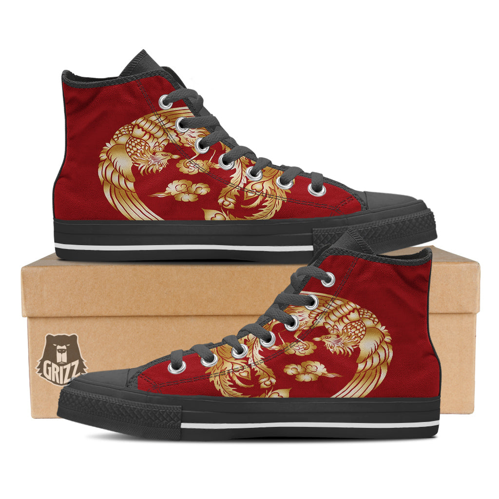 Phoenix Chinese Print Black High Top Shoes-grizzshop