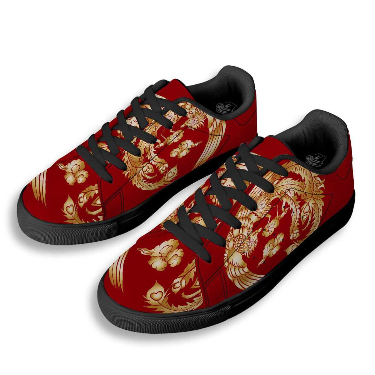 Phoenix Chinese Print Black Low Top Sneakers-grizzshop