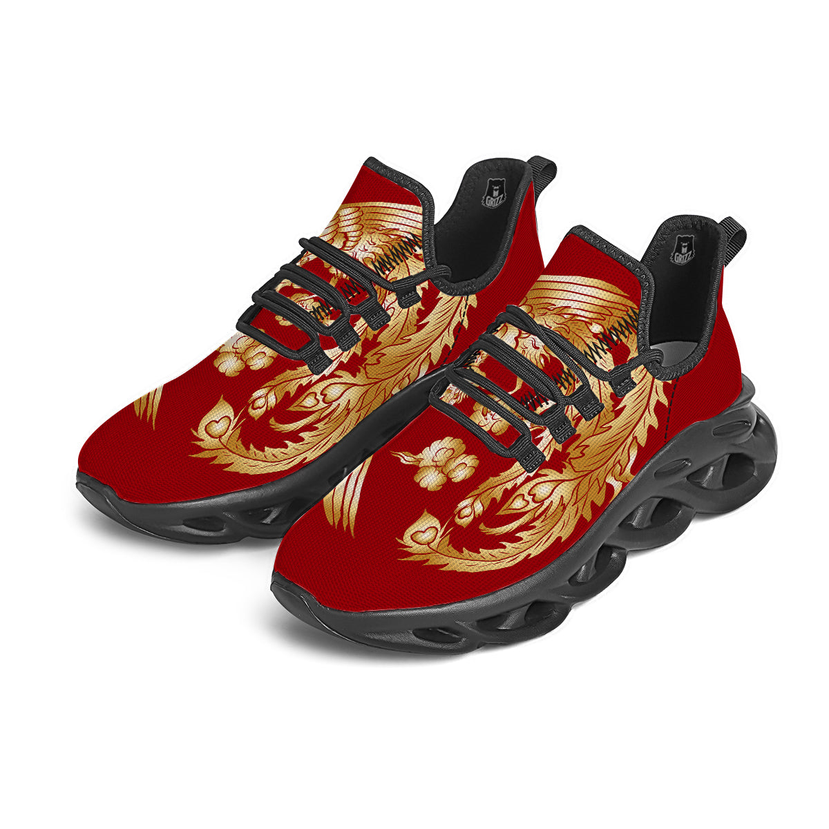 Phoenix Chinese Print Black Running Shoes-grizzshop