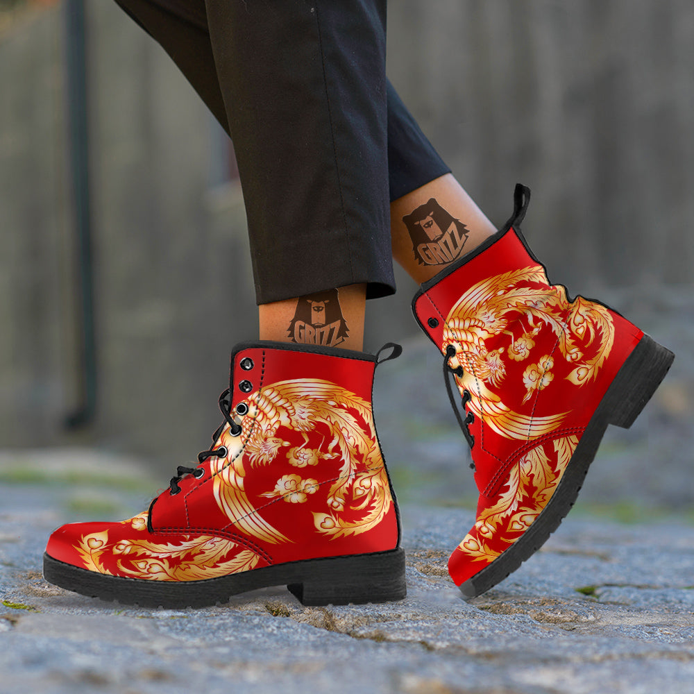 Phoenix Chinese Print Leather Boots-grizzshop