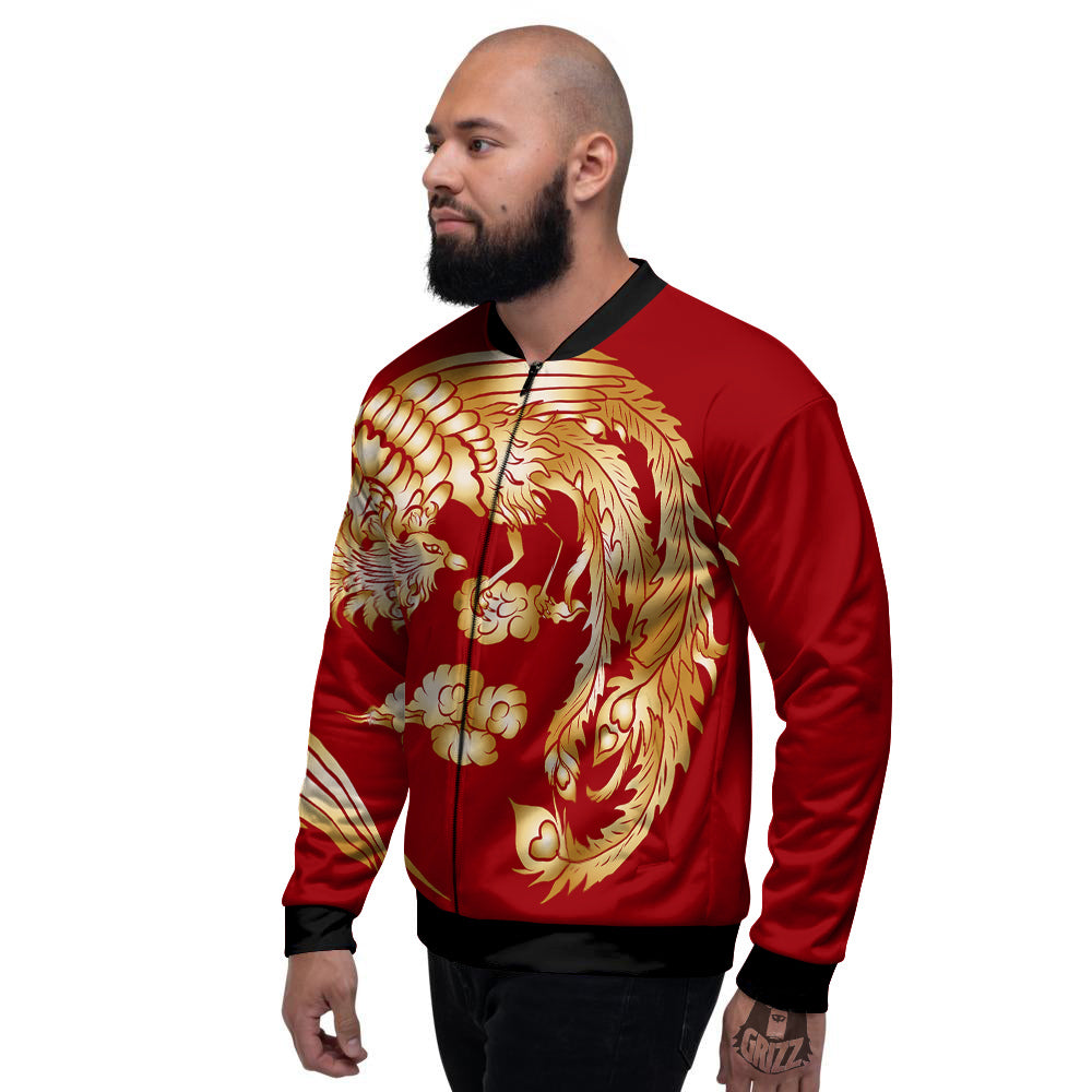 Phoenix Chinese Print Men's Bomber Jacket-grizzshop