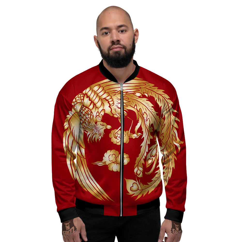 Phoenix Chinese Print Men's Bomber Jacket-grizzshop