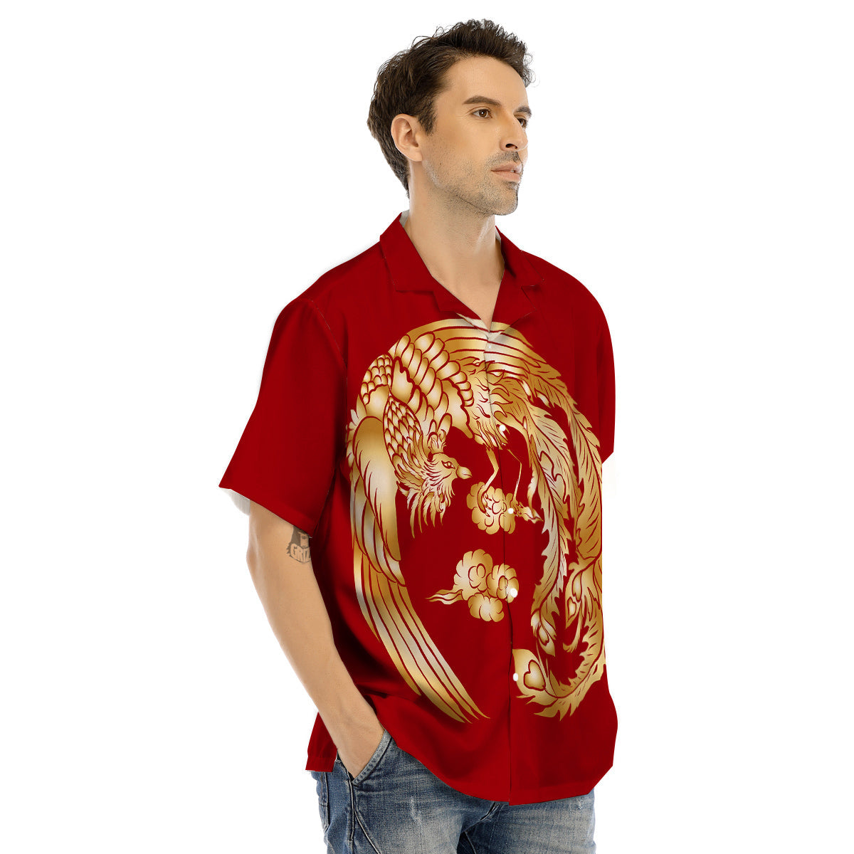 Phoenix Chinese Print Men's Hawaiian Shirt-grizzshop