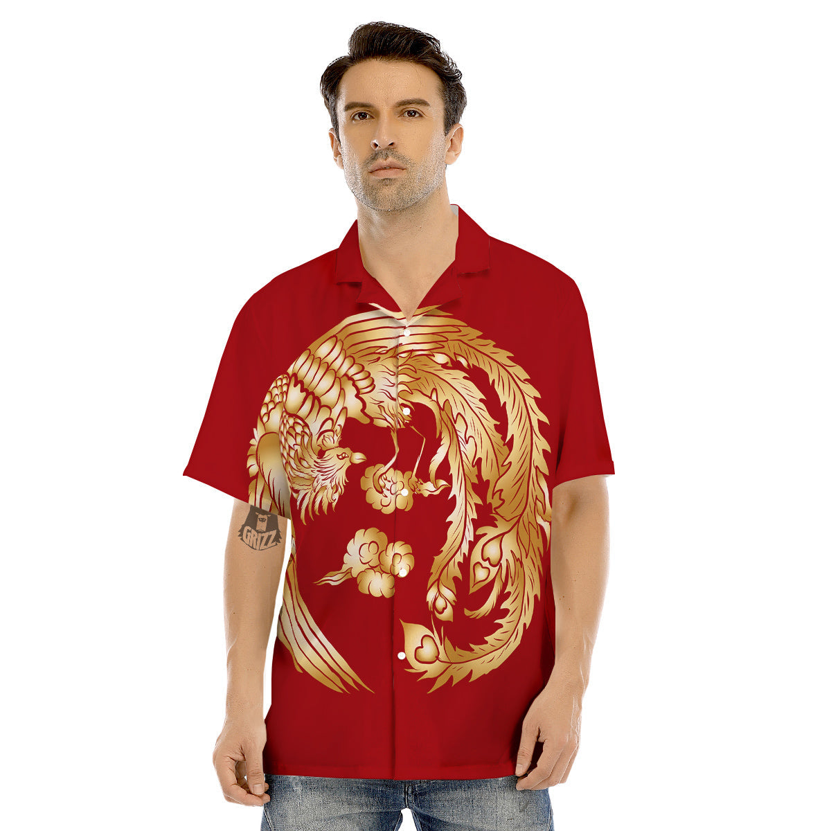 Phoenix Chinese Print Men's Hawaiian Shirt-grizzshop