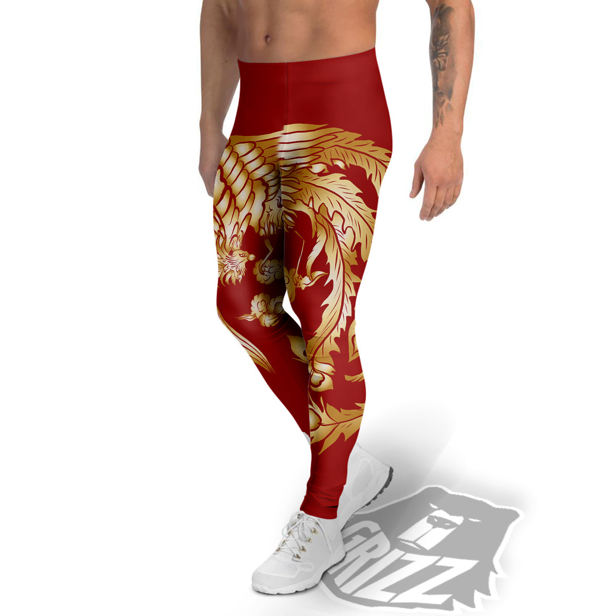 Phoenix Chinese Print Men's Leggings-grizzshop