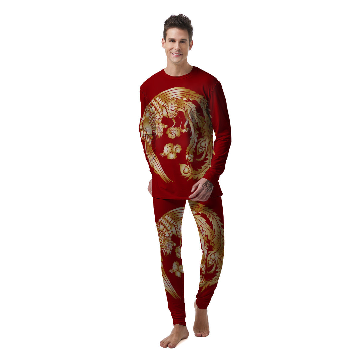 Phoenix Chinese Print Men's Pajamas-grizzshop