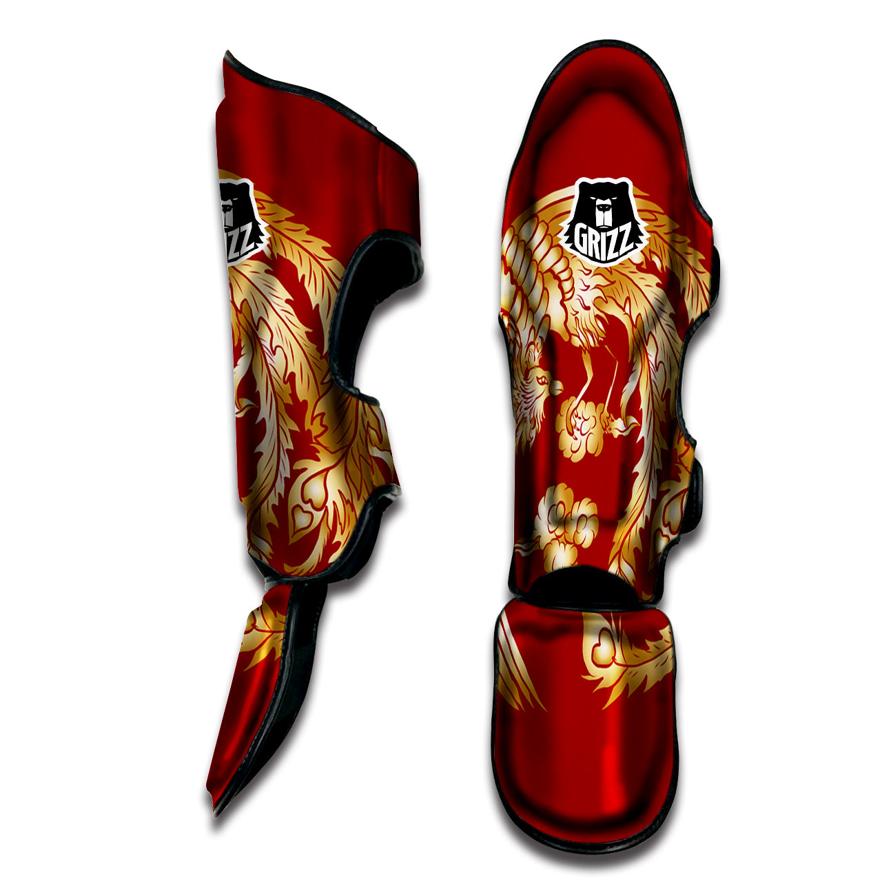Phoenix Chinese Print Muay Thai Shin Guards-grizzshop