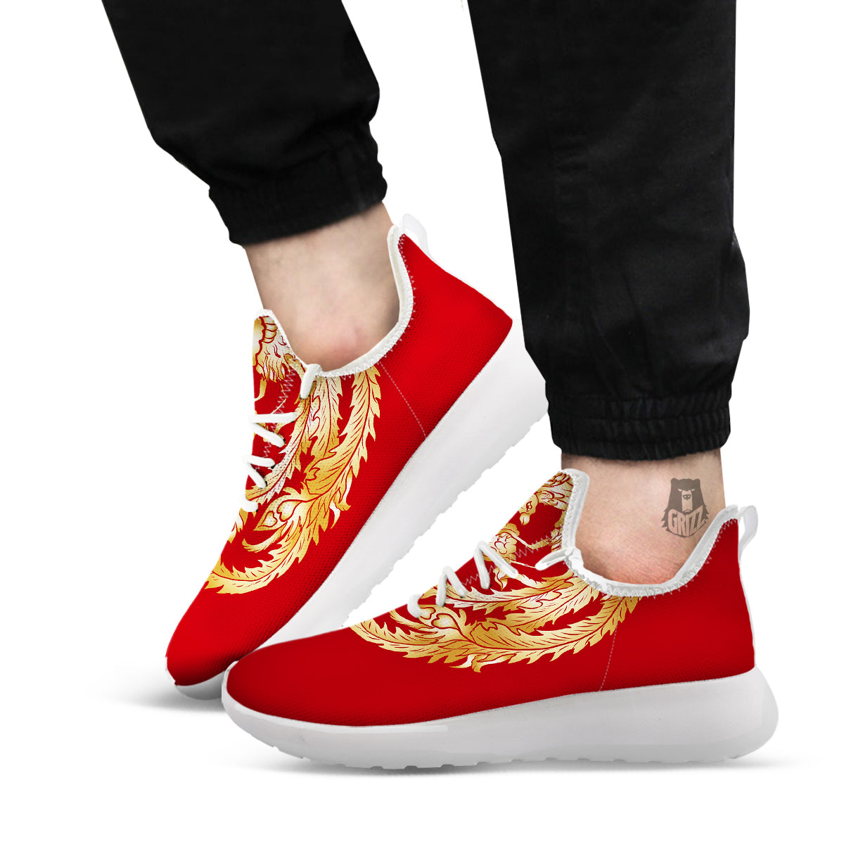 Phoenix Chinese Print White Athletic Shoes-grizzshop