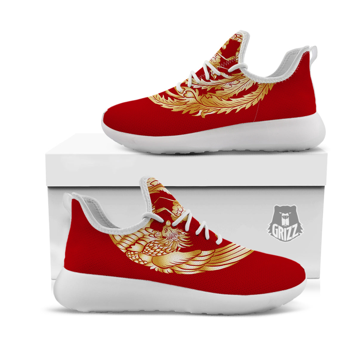 Phoenix Chinese Print White Athletic Shoes-grizzshop
