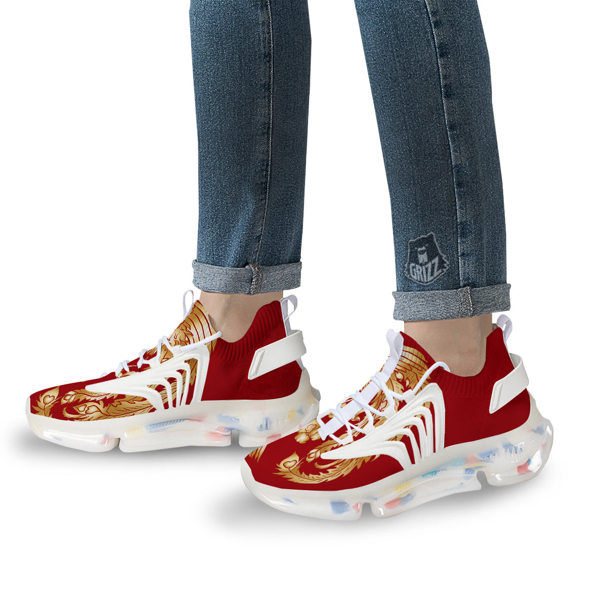 Phoenix Chinese Print White Gym Shoes-grizzshop