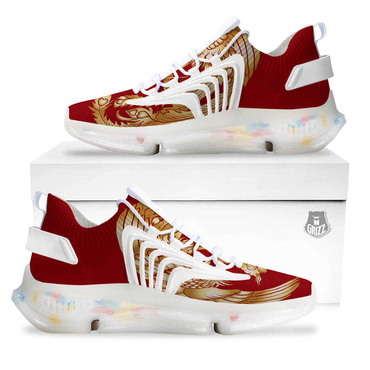 Phoenix Chinese Print White Gym Shoes-grizzshop