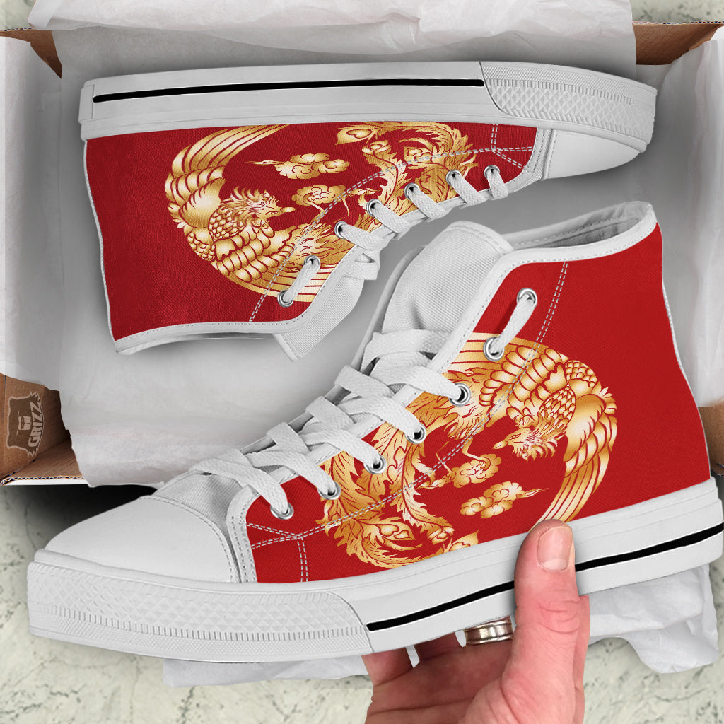 Phoenix Chinese Print White High Top Shoes-grizzshop