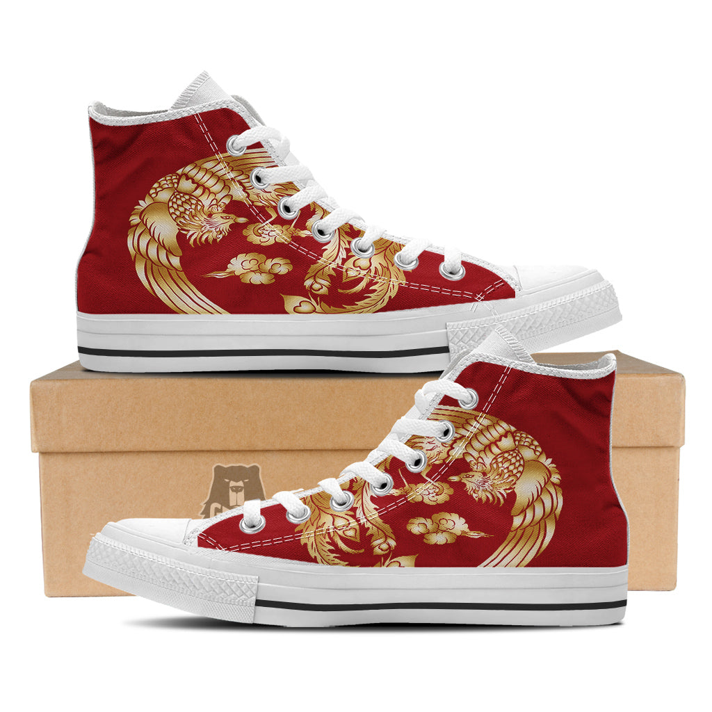 Phoenix Chinese Print White High Top Shoes-grizzshop